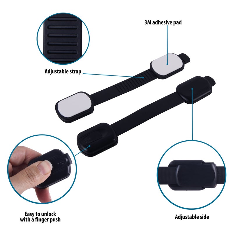 CUTESAFETY - Child Safety Cabinet Locks (6 Pack) - Adjustable Baby Proofing Strap Latches with Strong 3M Adhesive - No Drill Childproof Locks for Drawers, Cabinets, Fridge, Door, Closet, Black - Image 4