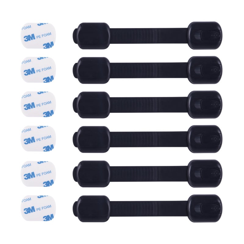 CUTESAFETY - Child Safety Cabinet Locks (6 Pack) - Adjustable Baby Proofing Strap Latches with Strong 3M Adhesive - No Drill Childproof Locks for Drawers, Cabinets, Fridge, Door, Closet, Black - Image 1