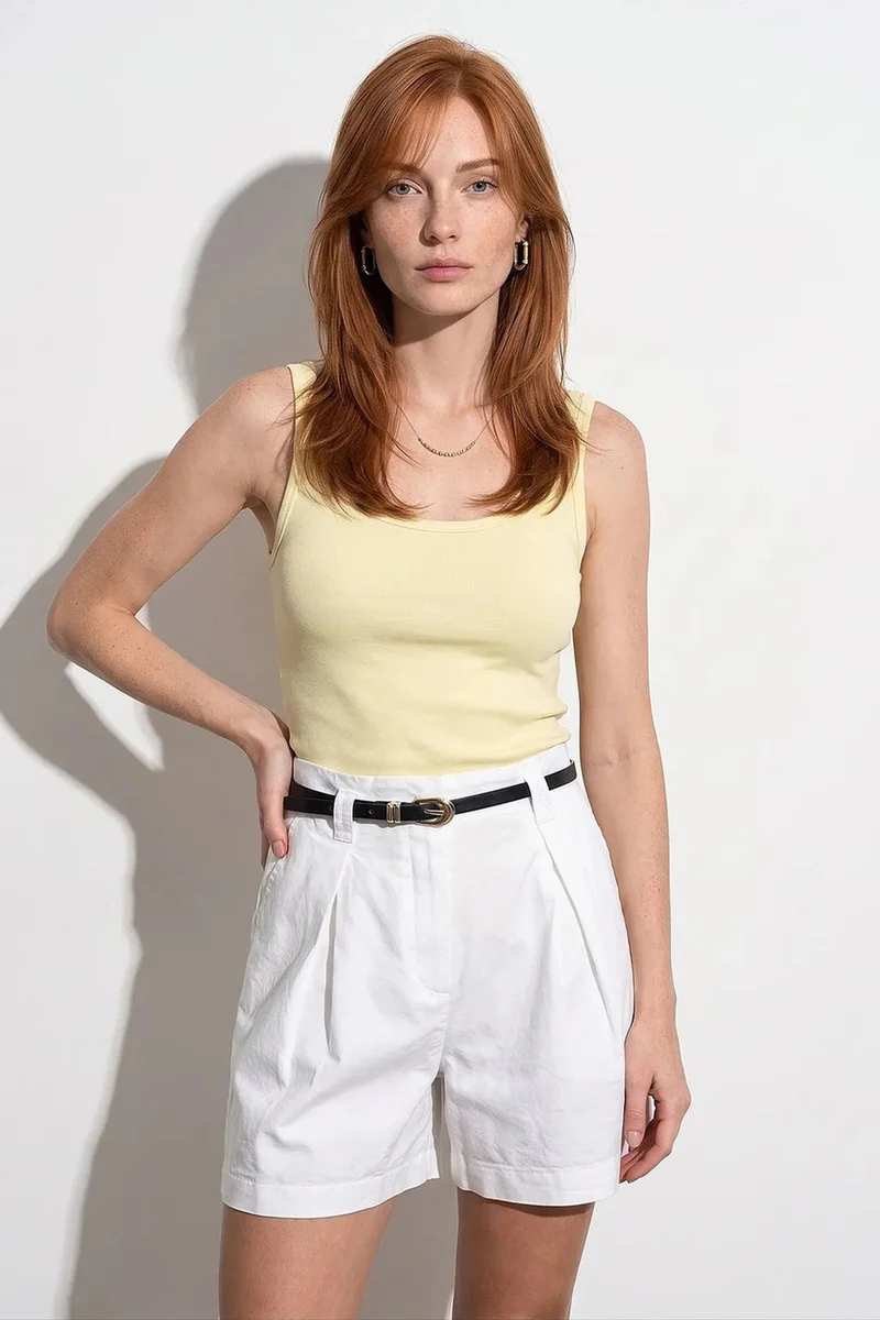 Dilvin Lemon Yellow DILVIN Ribbed Fitted Camisole Top for Women | Best Price UAE