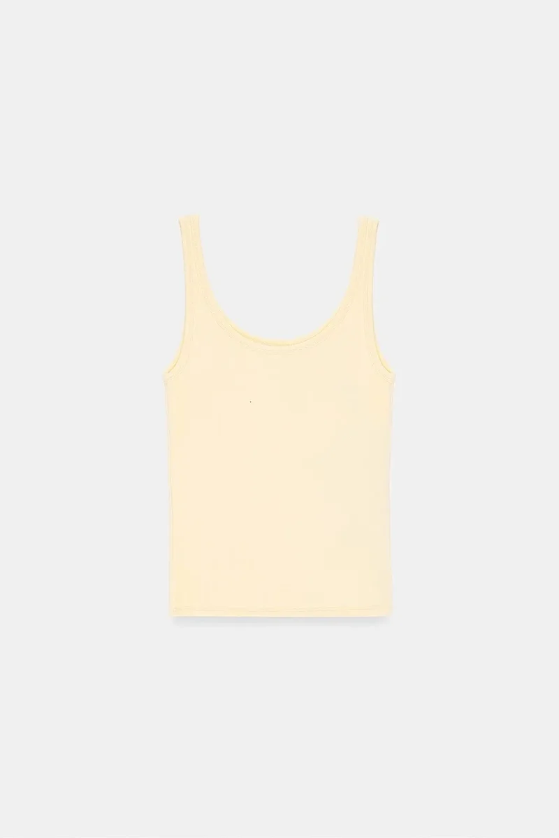 Dilvin Lemon Yellow DILVIN Ribbed Fitted Camisole Top for Women | Best Price UAE
