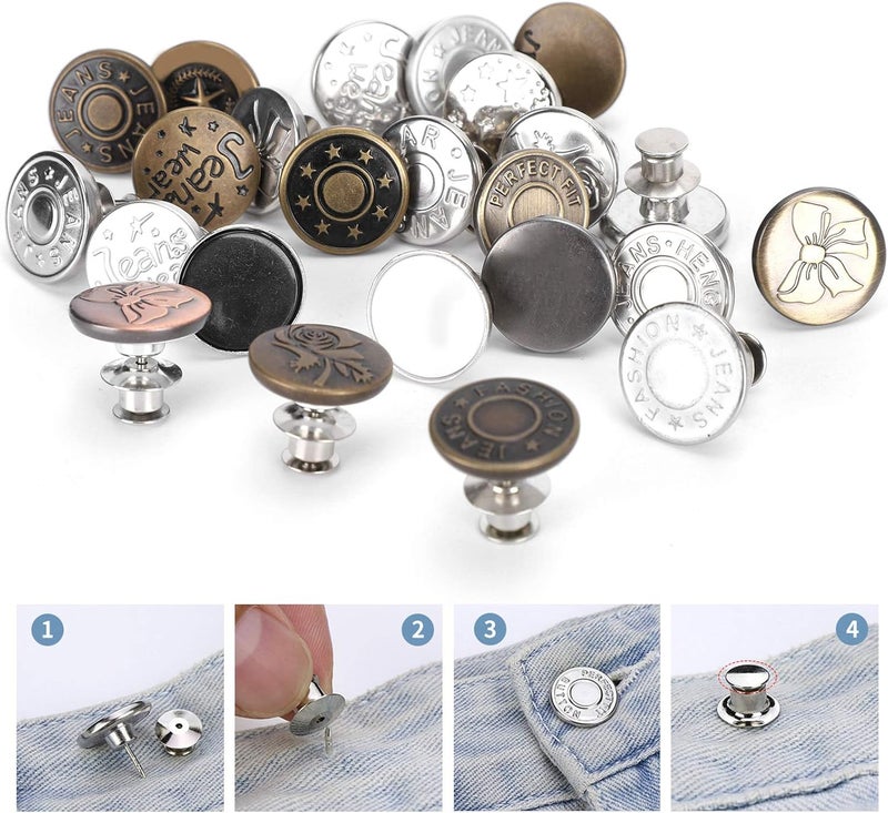 24Pcs Button Pins Zinc Alloy, Universal Nail - Free Waistline Adjustment DIY Jeans Pants - Detachable Design, Easy Size Change, Durable Metal Rivets - Image 2