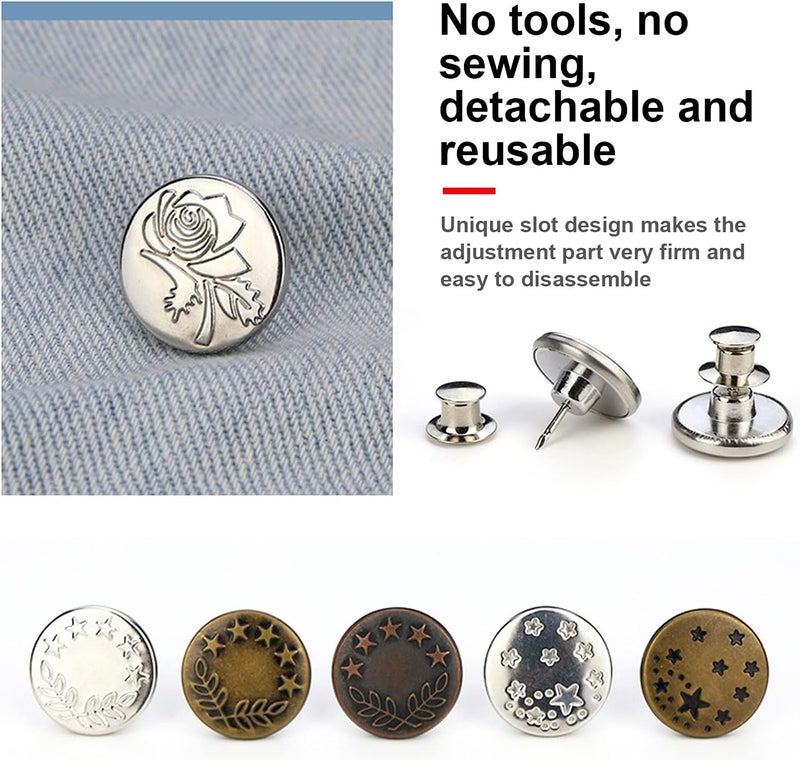24Pcs Button Pins Zinc Alloy, Universal Nail - Free Waistline Adjustment DIY Jeans Pants - Detachable Design, Easy Size Change, Durable Metal Rivets - Image 4