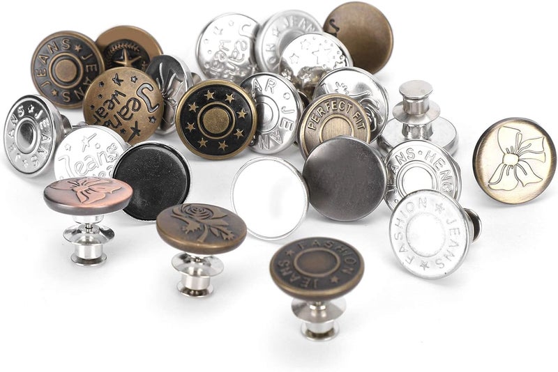 24Pcs Button Pins Zinc Alloy, Universal Nail - Free Waistline Adjustment DIY Jeans Pants - Detachable Design, Easy Size Change, Durable Metal Rivets - Image 1