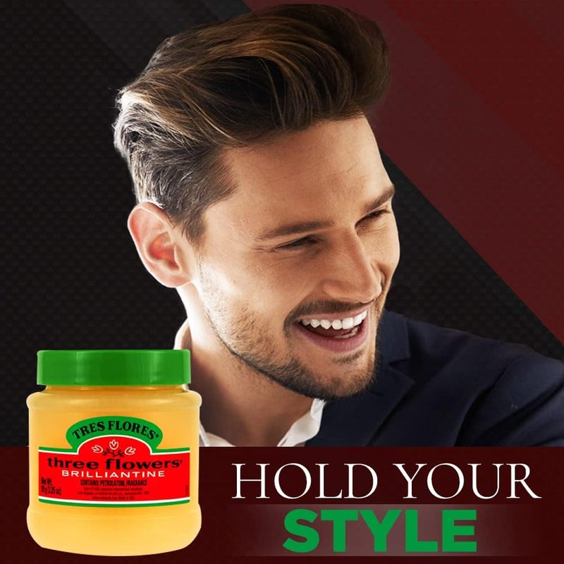 Three Flowers Brilliantine Pomade Solid 3.25 oz - Flexible Hold and Shine for All Hair Types - Image 3