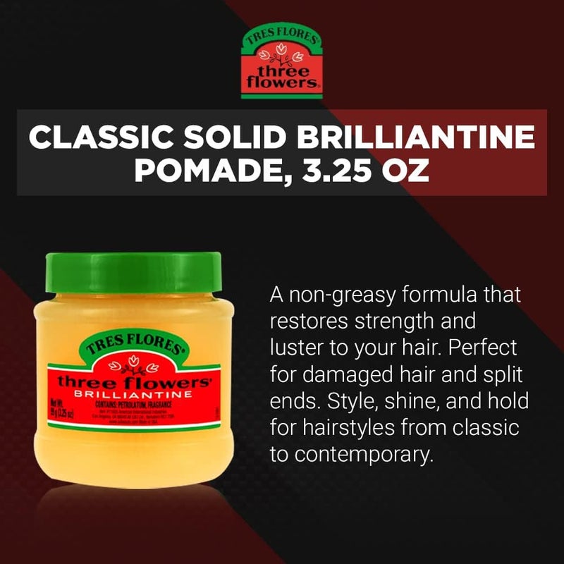Three Flowers Brilliantine Pomade Solid 3.25 oz - Flexible Hold and Shine for All Hair Types - Image 2