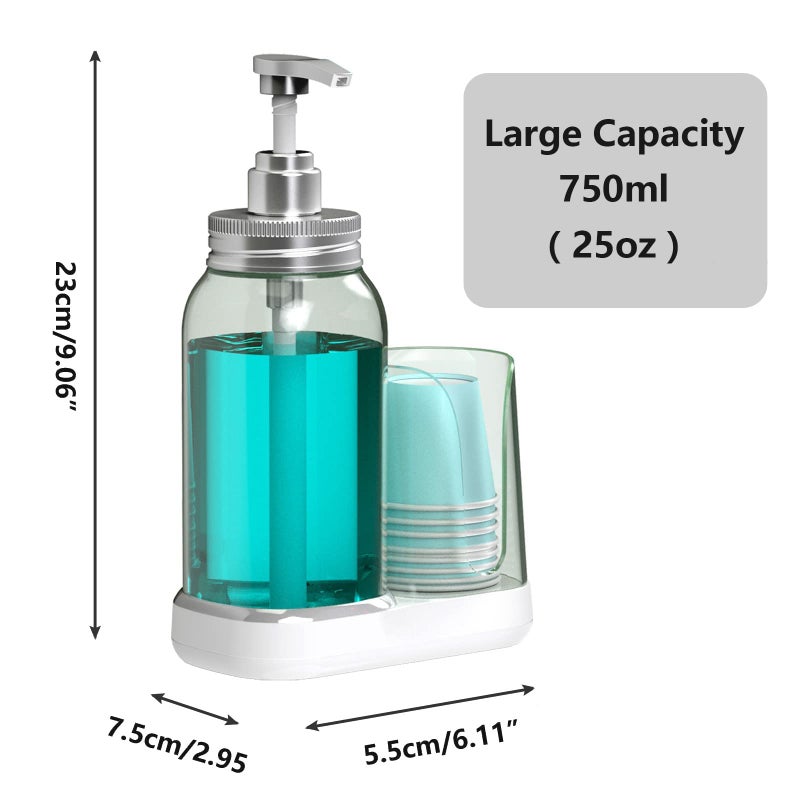 Luvan Mouthwash Dispenser for Bathroom, 25oz Mouthwash Pump Bottle with Cup Holder, Refillable Clear Blue Mouth Wash Container for All Age Groups, Large Capacity Bathroom Mouthwash Holder Set - Image 3