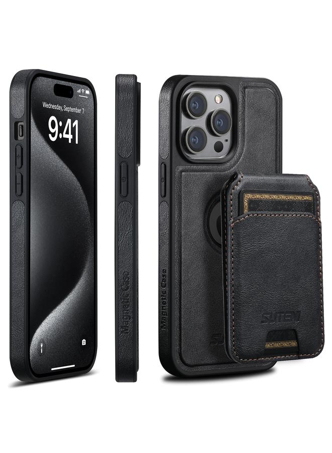 Suteni Case For iPhone 15 Pro M2 Oil Wax MagSafe Horizontal Card Bag Phone Case - Image 1