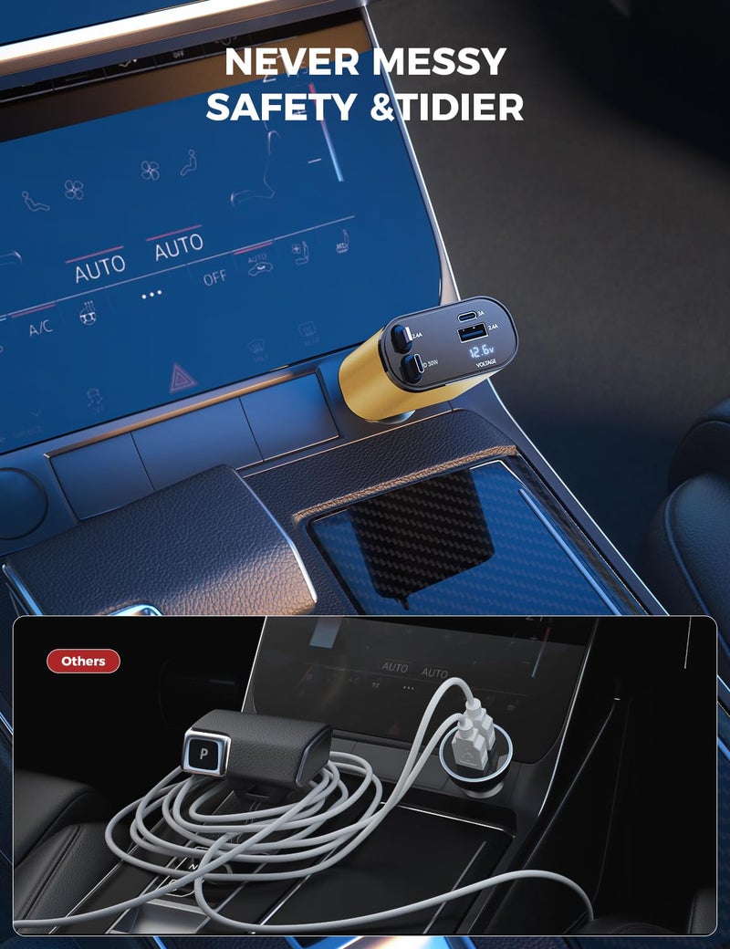 SUPERONE 【Upgraded】 SUPERONE Retractable Car Charger 4 in 1, Fast Car Phone Charger with Cord 2.6ft, USB C and Apple Car Charger Adapter, Compatible with iPhone 15/15 Pro Max/14/13/12/11, Galaxy, Pixel - Image 4