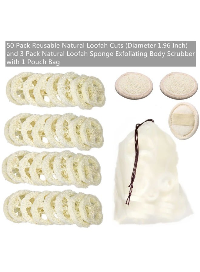 ENLAYER 50Pcs Natural Loofah Slice of 1.96inch, Reusable Natural Loofah Cuts for Cleaner Sponge Scrubber, Facial Soap Holder and DIY Customize Soap Tools, with 3Pcs Exfoliating Loofah Pad and 1 Storage Bag - Image 3
