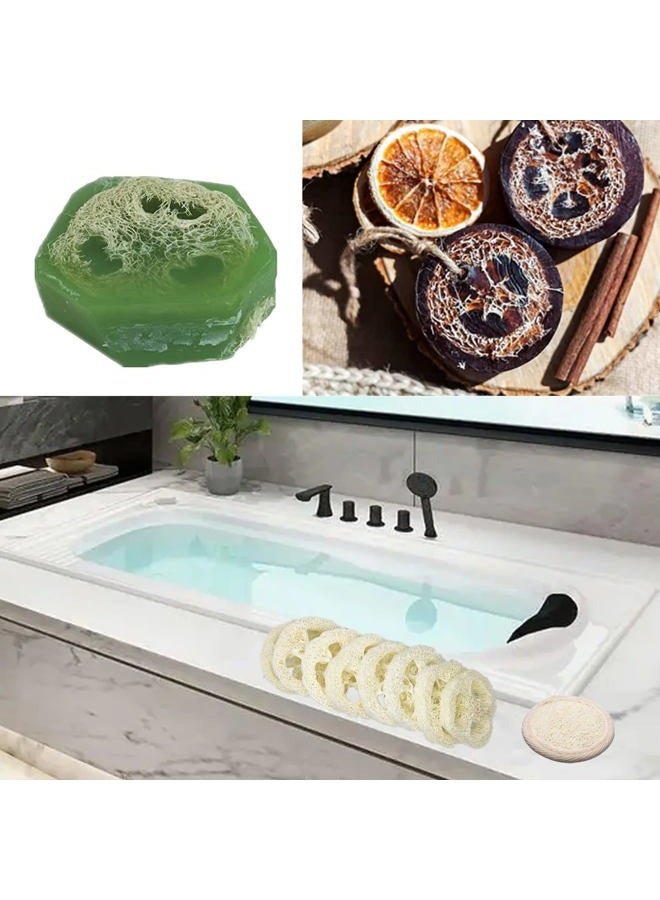 ENLAYER 50Pcs Natural Loofah Slice of 1.96inch, Reusable Natural Loofah Cuts for Cleaner Sponge Scrubber, Facial Soap Holder and DIY Customize Soap Tools, with 3Pcs Exfoliating Loofah Pad and 1 Storage Bag - Image 4