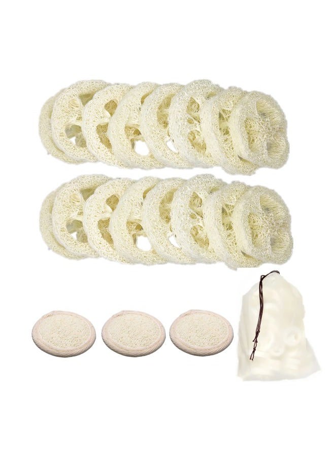 ENLAYER 50Pcs Natural Loofah Slice of 1.96inch, Reusable Natural Loofah Cuts for Cleaner Sponge Scrubber, Facial Soap Holder and DIY Customize Soap Tools, with 3Pcs Exfoliating Loofah Pad and 1 Storage Bag - Image 1