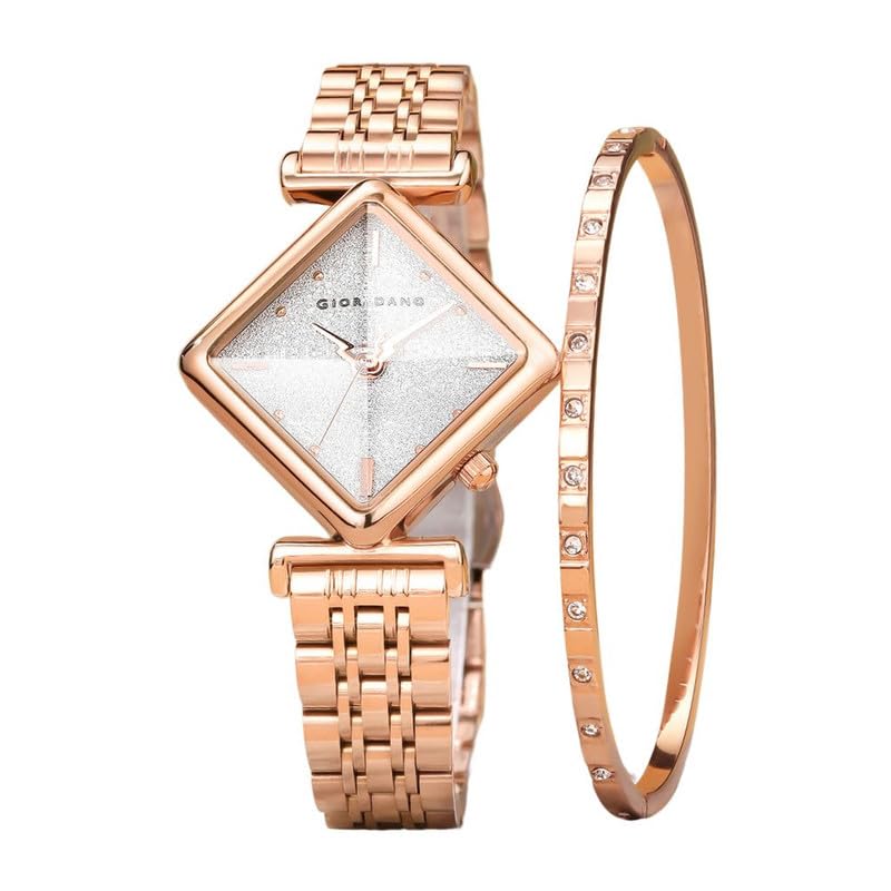 Giordano Rose Gold Analog Watch for Women with Bracelet Set – Diamond-Shaped Shimmer Dial, Crystal Detailing & Stainless Steel Strap – Elegant Gift Combo for Women - Image 1