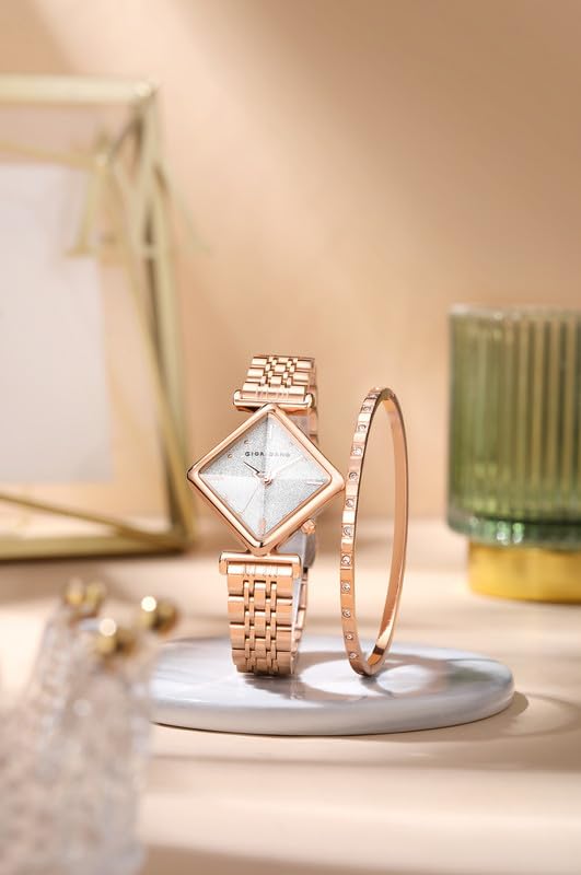 Giordano Rose Gold Analog Watch for Women with Bracelet Set – Diamond-Shaped Shimmer Dial, Crystal Detailing & Stainless Steel Strap – Elegant Gift Combo for Women - Image 3