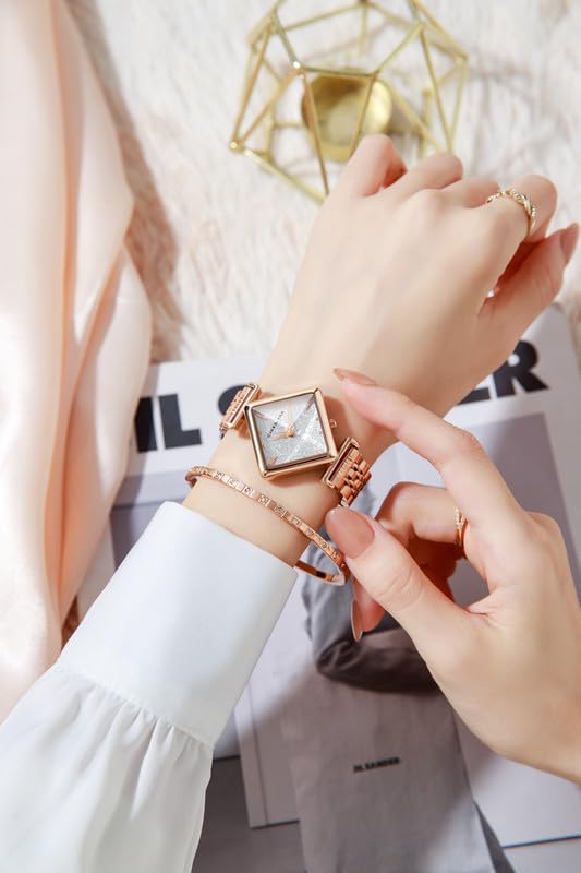 Giordano Rose Gold Analog Watch for Women with Bracelet Set – Diamond-Shaped Shimmer Dial, Crystal Detailing & Stainless Steel Strap – Elegant Gift Combo for Women - Image 2