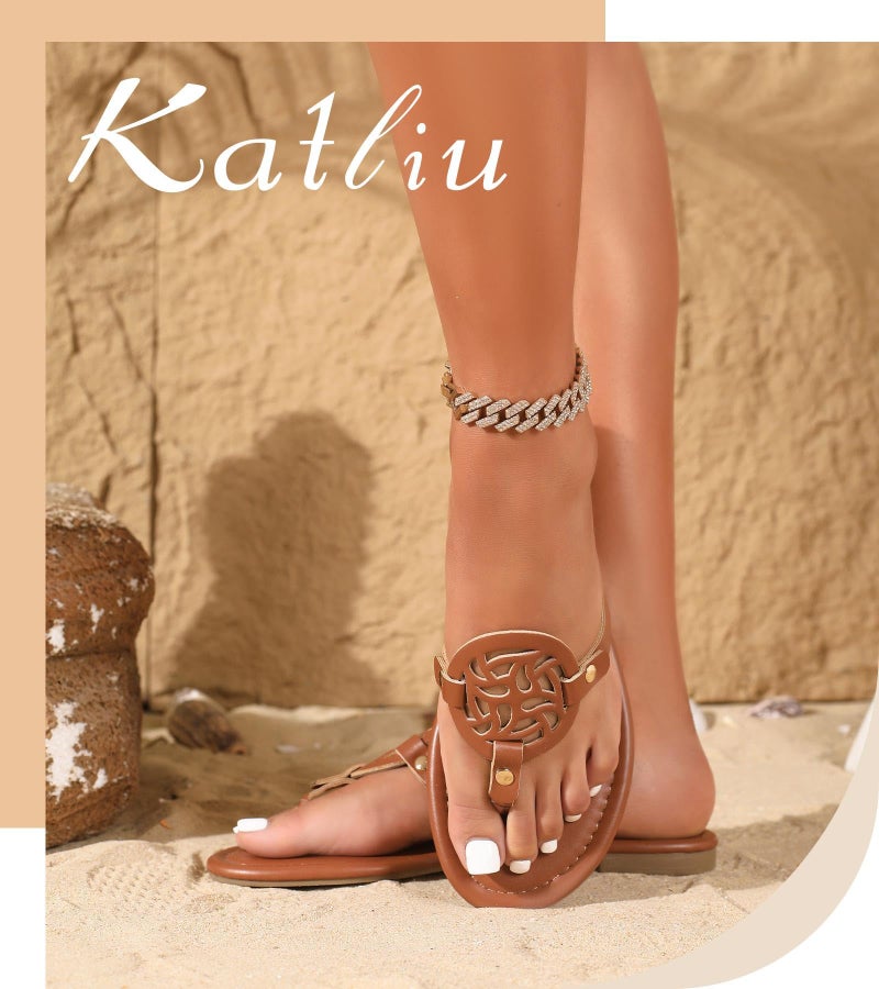 katliu صنادل كاتليو النسائية المسطحة flip flop صنادل مريحة أنيقة صنادل ثونغ بنية 8 - Image 3