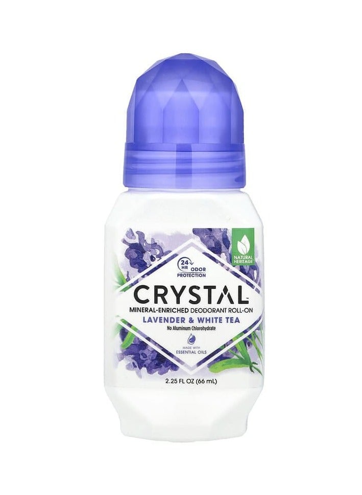 CRYSTAL Mineral-Enriched Deodorant Roll-On Lavender & White Tea 2.25 fl oz (66 ml) - Image 1