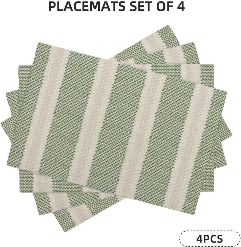 Sunshineyan Sage Green Polka Dot Placemats Set of 4, Boho Striped Decorative Table Mat 12 x 18 Inch Heat Resistant Non Slip Line Fabric Modern Geometry Place mat for Holiday Party Kitchen Dining Decor - Image 2