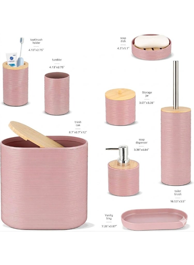 10 Piece Pink Bamboo Plastic Bathroom Accessories Set - Image 3