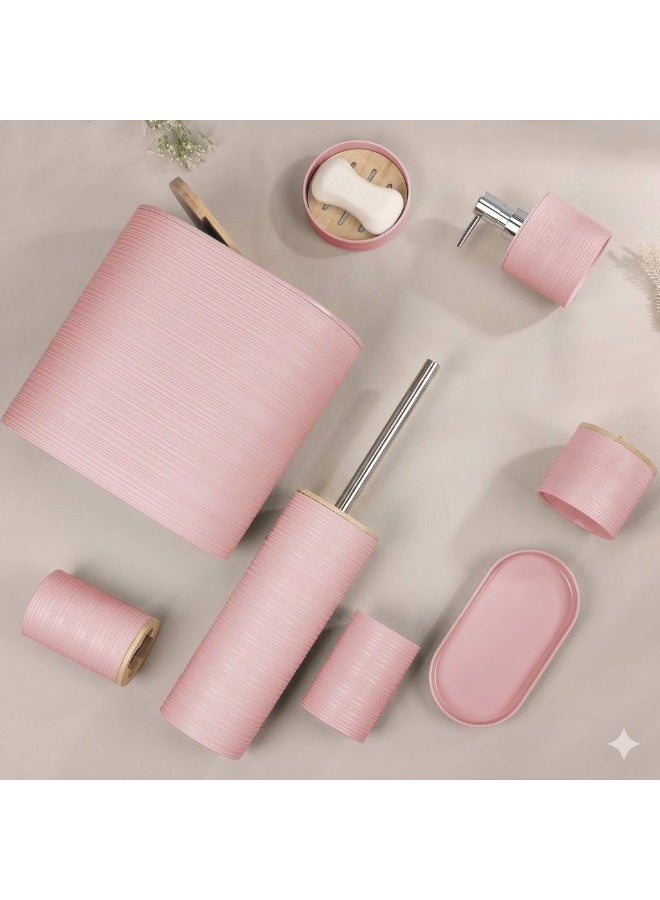 10 Piece Pink Bamboo Plastic Bathroom Accessories Set - Image 2