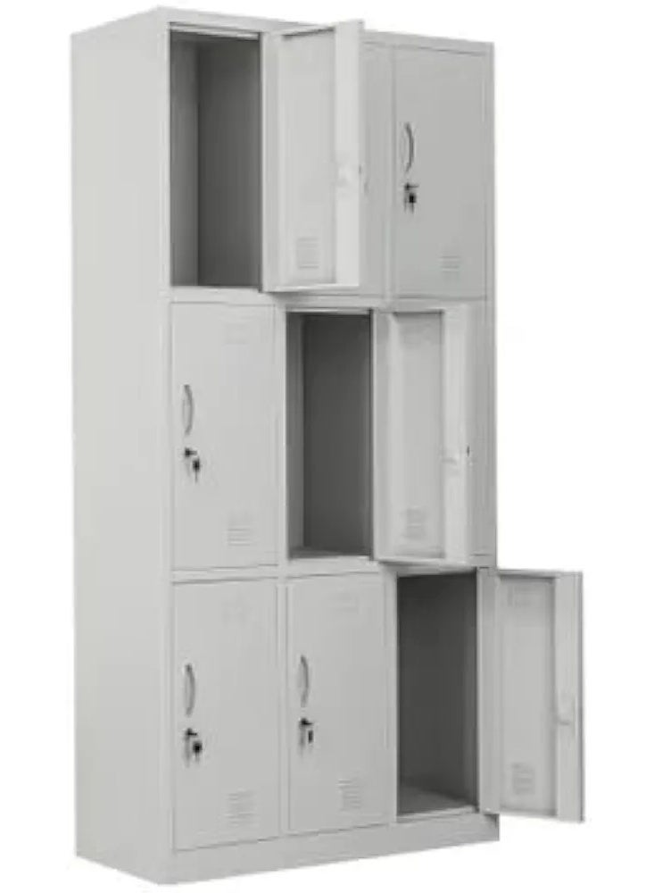 Protector Metal Employee Locker 9 Doors Grey Steel Storage Cabinet for Office School Gym - Metal Storage Cabinets for Home Office Gym School (Unassembled) - Image 2