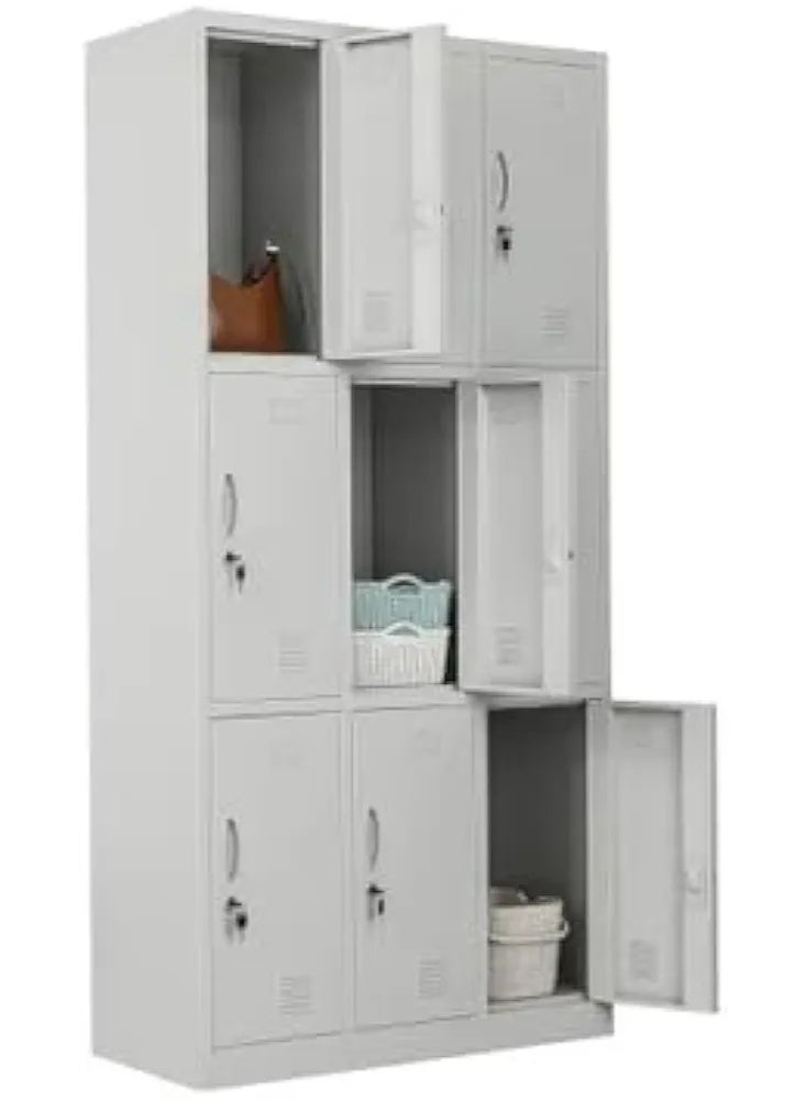 Protector Metal Employee Locker 9 Doors Grey Steel Storage Cabinet for Office School Gym - Metal Storage Cabinets for Home Office Gym School (Unassembled) - Image 3