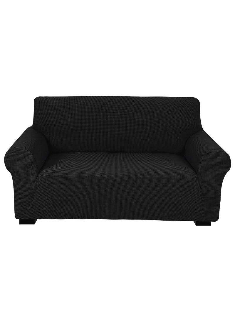 Fabienne Stretch Fit 2-Seater Sofa Cover Soft Brushed Fabric Couch Cover Exquisitely Full Coverage Furniture Protector Slipcover Two Seater Fits on Standard and Recliner Sofa 145-178cm Size Black  - Image 1