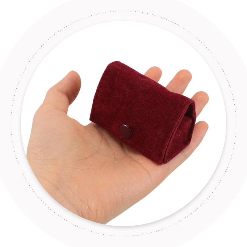 Mini Travel Ring Box And Jewelry Organizer For Women Portable Small Ring Storage Case With Zipper Pouch Dark Red Velvet - Image 5