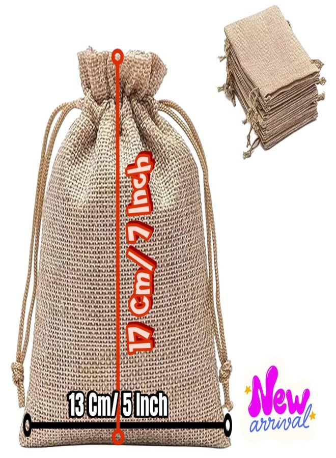 MSGH Potli Bags Small Size, Bags For Shagun Gifts, Return Gifts, Dry Fruits, Wedding Women Gift Packing Multi Purpose Use (Size : 17X13 CM) (Brown jute bag pack of 6) - Image 2