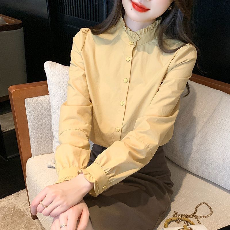 French-Style Ruffled Stand Collar Long Sleeve Shirt For Women, Autumn Design Niche Women'S Blouse - Image 5