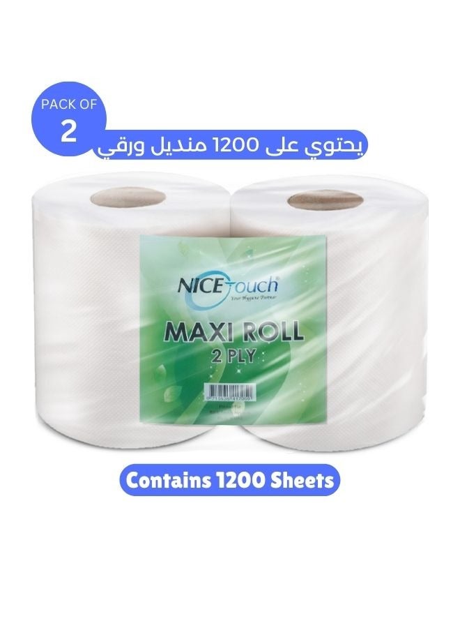 NICE Touch 2 Ply Paper Towel Kitchen Roll Tissue 1200 Sheets, 500g Maxi Roll Contains 2 Packs of 600 Diamond Embossed Sheets Higher Absorbency & Ultra Soft Tissue 1200 sheets - Image 1