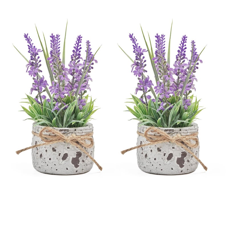 Fuxdre Small Fake Plants with 2 Pack, The Lavender for Bathroom Shelf Decor, Lavender Plant for Home Living Room Office Bedroom Table Tray Shelve Farmhouse Decor Indoor - Image 1