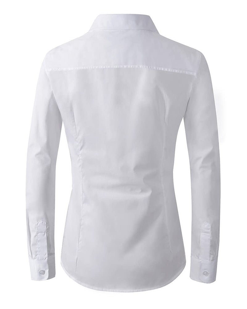 Beninos Womens Dress Shirts Long Sleeve Button Down Shirt Work Wear (225 White, M) - Image 2