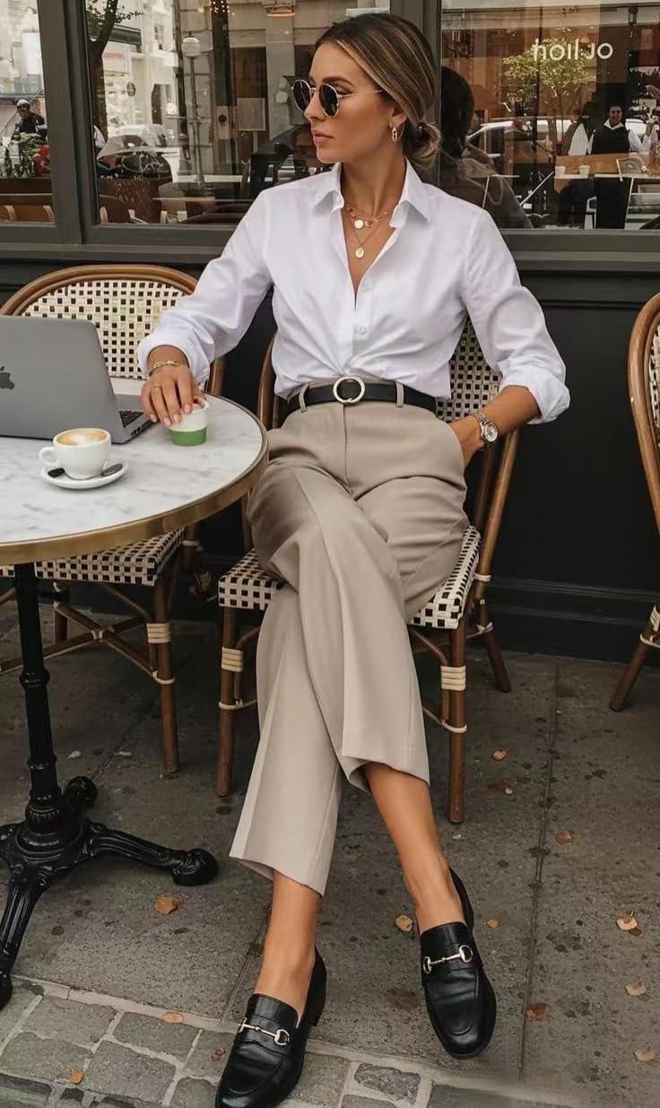 Beninos Womens Dress Shirts Long Sleeve Button Down Shirt Work Wear (225 White, M) - Image 4
