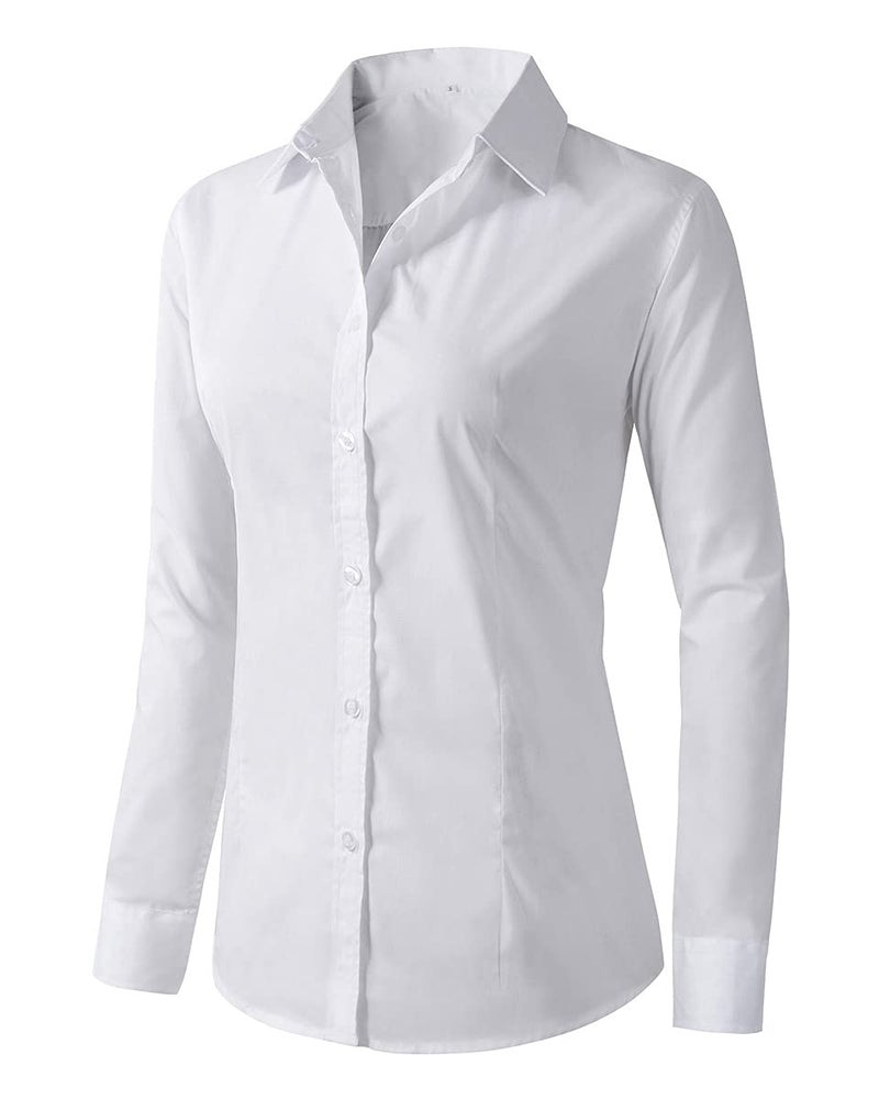 Beninos Womens Dress Shirts Long Sleeve Button Down Shirt Work Wear (225 White, M) - Image 1