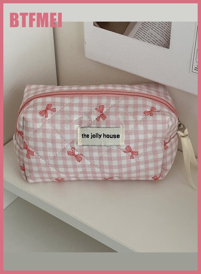 BTFMEI Makeup Bag Set 3 PCS, Travel Cosmetic Makeup Bags for Women, Different Size Travel Makeup Bags with Handle, Large Capacity Cute Cotton Makeup Bag (Pink Bows) - Image 4