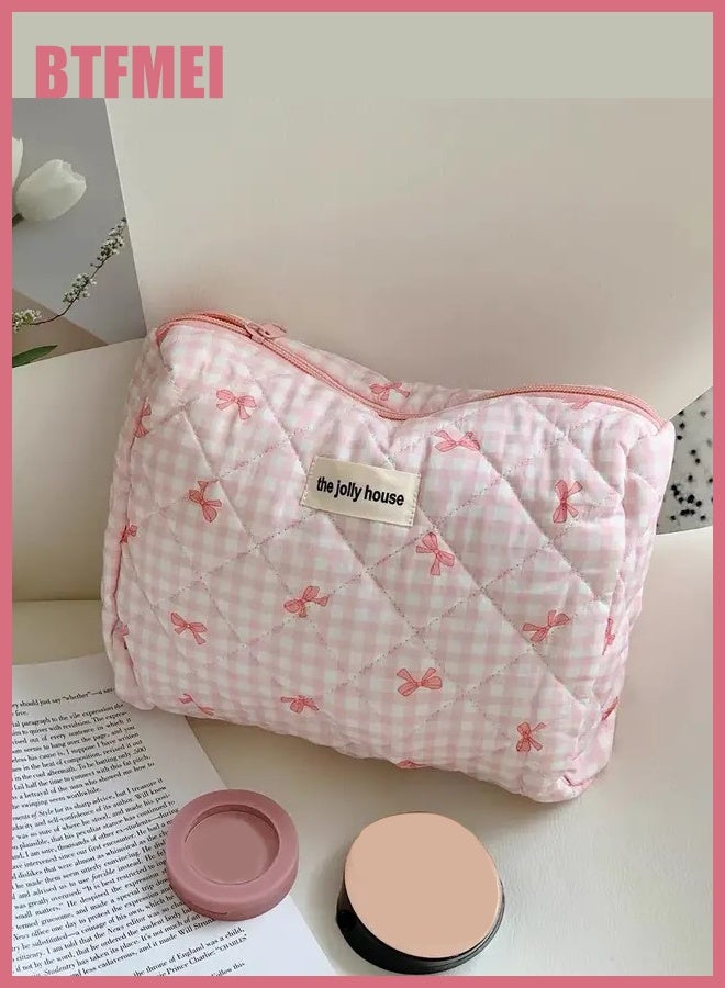 BTFMEI Makeup Bag Set 3 PCS, Travel Cosmetic Makeup Bags for Women, Different Size Travel Makeup Bags with Handle, Large Capacity Cute Cotton Makeup Bag (Pink Bows) - Image 5