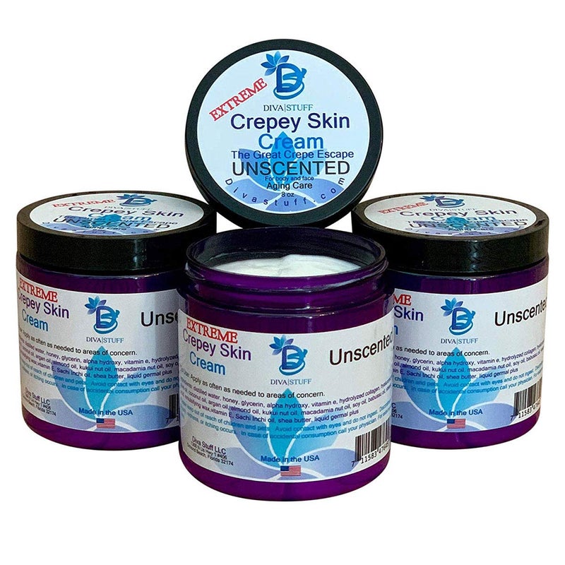 Diva Stuff Extreme Crepey Skin Body  Face Cream with Hyaluronic Acid Alpha Hydroxy and more for Dry  Damaged Skin 8oz  Unscented Made in the USA 3 Pack