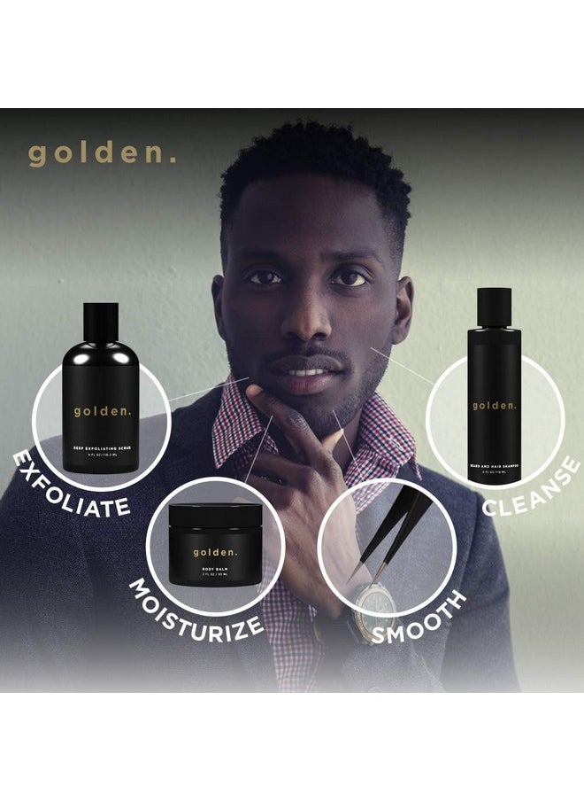 Golden Grooming Company - Golden Grooming Co. Bath And Body Skin Care Kit Gift Set For Men With Deep Exfoliating Scrub Face Wash Moisturizer Body Wash 2 In 1 Beard And Hair Shampoo Body Balmsolid Cologne And Tweezers - Image 1