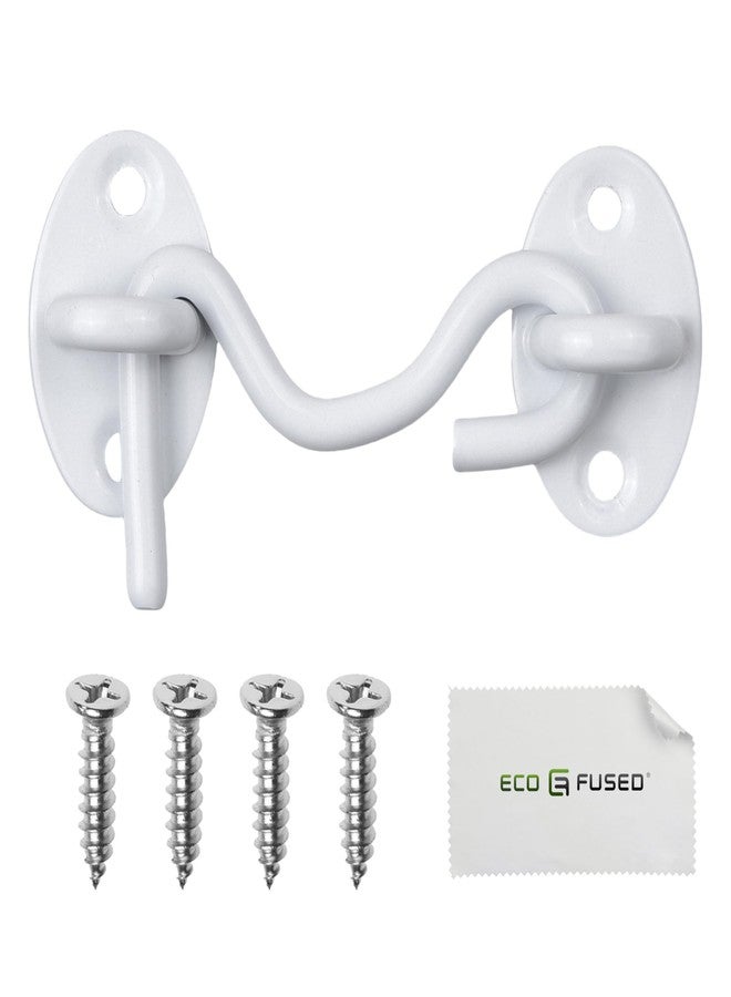 Eco-Fused 3-inch Heavy Duty Hook and Eye Latch - 1x Barn Door Lock (White), 4X Mounting Screws - Powder Coated Stainless Steel Hooks for Door, Windows, Sheds, Fences, Gates, Closets, Cabinets - Image 1