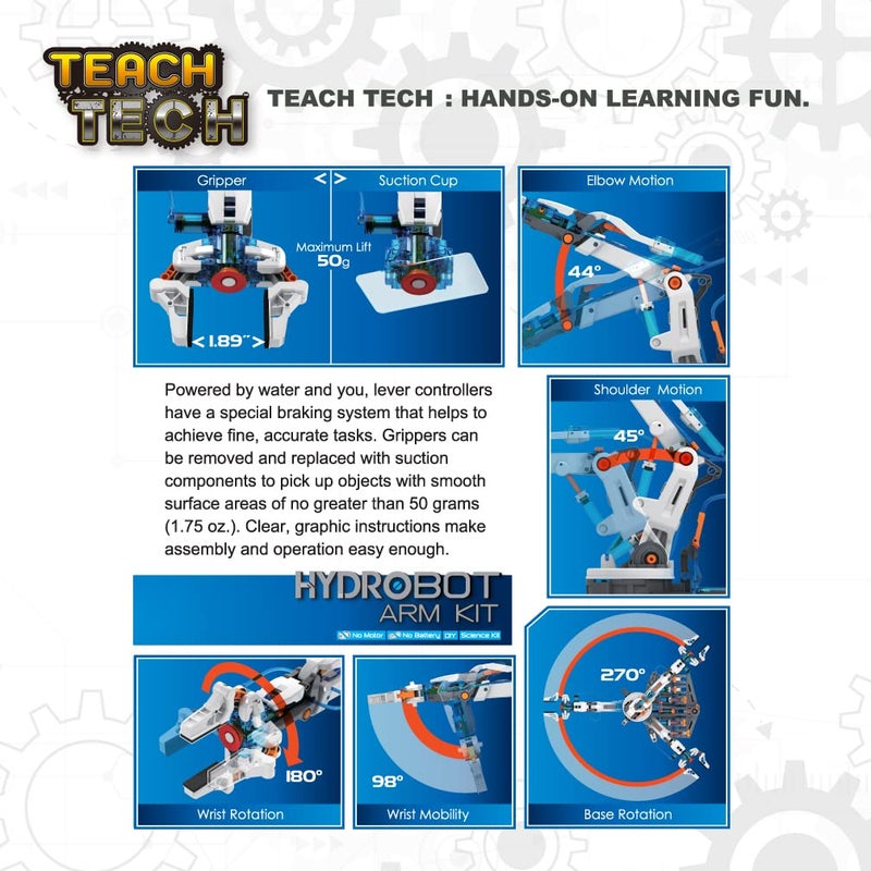 Elenco Teach Tech “Hydrobot Arm Kit”, Hydraulic Kit, STEM Building Toy for Kids 12+ - Image 3