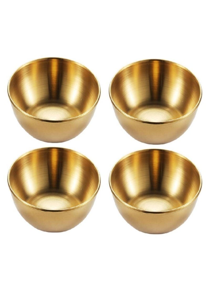 NIBEMINENT 4pcs Stainless Steel Dip Bowls Round Seasoning Dishes Sushi Dipping Bowl Saucers Mini Appetizer Plates Dish Saucer (Gold)  - Image 1