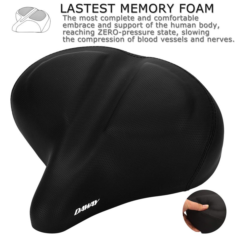 DAWAY C40 Ultra-Comfortable Oversized Bike Seat - Memory Foam Padded, Extra Wide Soft Bicycle Saddle for Men Women Seniors - Fit for Peloton, Cruiser, Stationary, Mountain Road Bikes - Shock Absorbing - Image 3