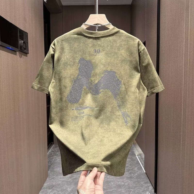 2025 Summer New Versatile Printed Letter Short-Sleeved Shirt Men's Hong Kong Style Trendy Casual Loose Top - Image 4