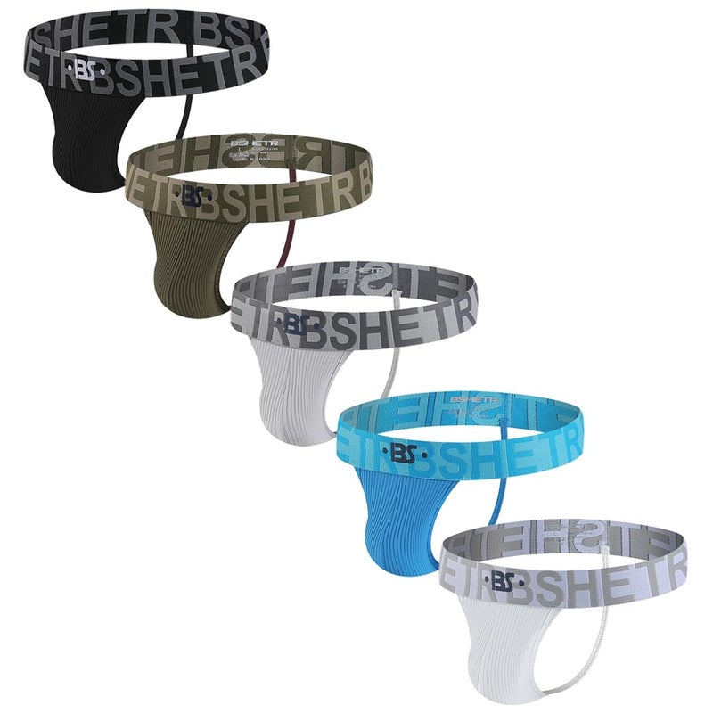 BSHETR Men's Jockstrap Athletic Supporters, 5-Pack Cotton Low Rise Multipack Underwear (BT048, L) - Image 1