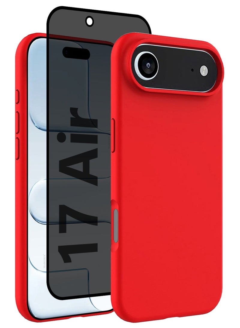 2 Packs Silicone Protective Phone Case for iPhone 17 Air - Soft Anti-Scratch Microfiber Lining Ultra Slim Drop Protection Phone Cover with Privacy Screen Protector - Red