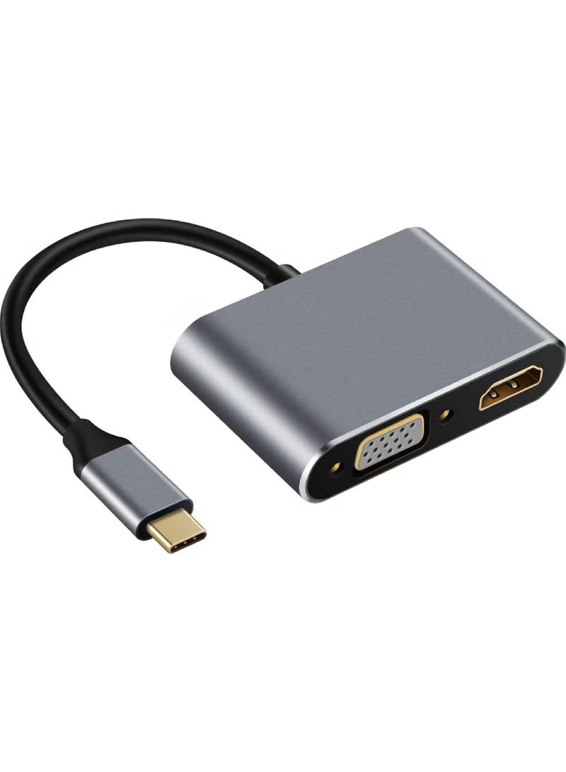 شيك فايب يدعم 4K Type-C إلى HUB PD HDTV+VGA+USB محول 4 في 1 Digital AV متعدد المنافذ محول Thunderbolt 3 إلى HDMI HDTV 4K UHD+VGA 1080P+USB3.0+PD منفذ شحن سريع لأجهزة MacBook/IPAD Pro/Galaxy S8/S9 4 منافذ - Image 2
