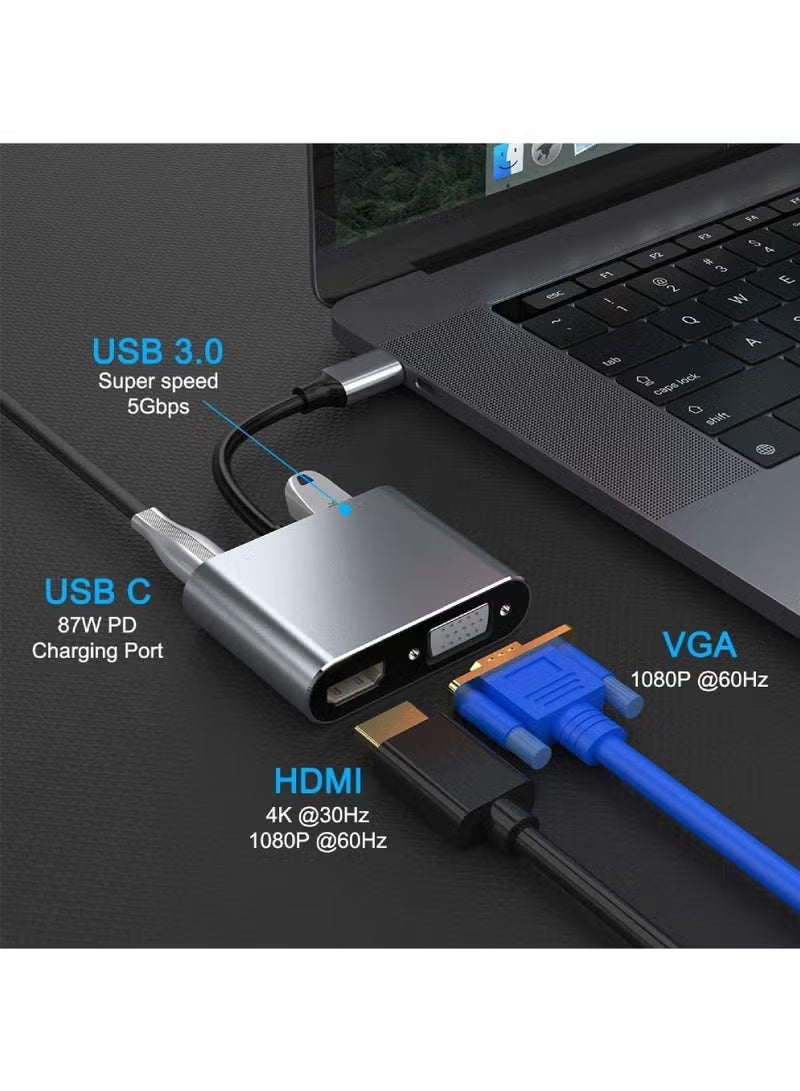 شيك فايب يدعم 4K Type-C إلى HUB PD HDTV+VGA+USB محول 4 في 1 Digital AV متعدد المنافذ محول Thunderbolt 3 إلى HDMI HDTV 4K UHD+VGA 1080P+USB3.0+PD منفذ شحن سريع لأجهزة MacBook/IPAD Pro/Galaxy S8/S9 4 منافذ - Image 3