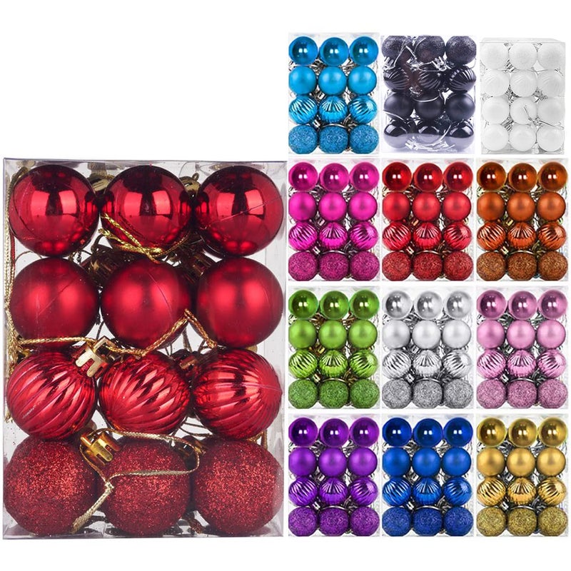 Emopeak 24Pcs Christmas Balls Ornaments for Xmas Christmas Tree  4 Style Shatterproof Christmas Tree Decorations Hanging Ball for Holiday Wedding Party Decoration Red 1332CM