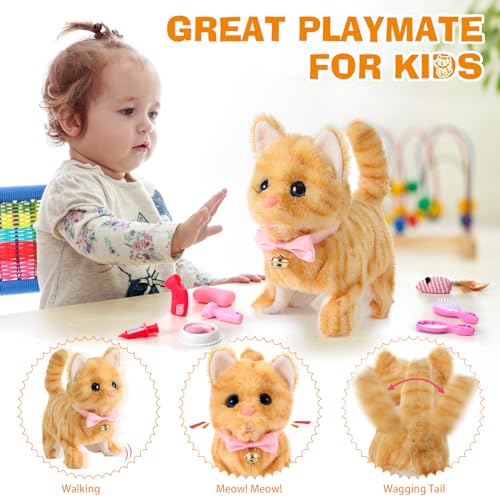 WorWoder 15PC Robot Plush Electronic Interactive Cats That Move and Meow Walking Wagging Lifelike Stuffed Kitten Toy pet for Girls Kid PartsYellow - Image 5