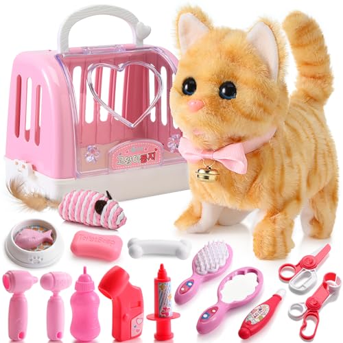 WorWoder 15PC Robot Plush Electronic Interactive Cats That Move and Meow Walking Wagging Lifelike Stuffed Kitten Toy pet for Girls Kid PartsYellow - Image 1